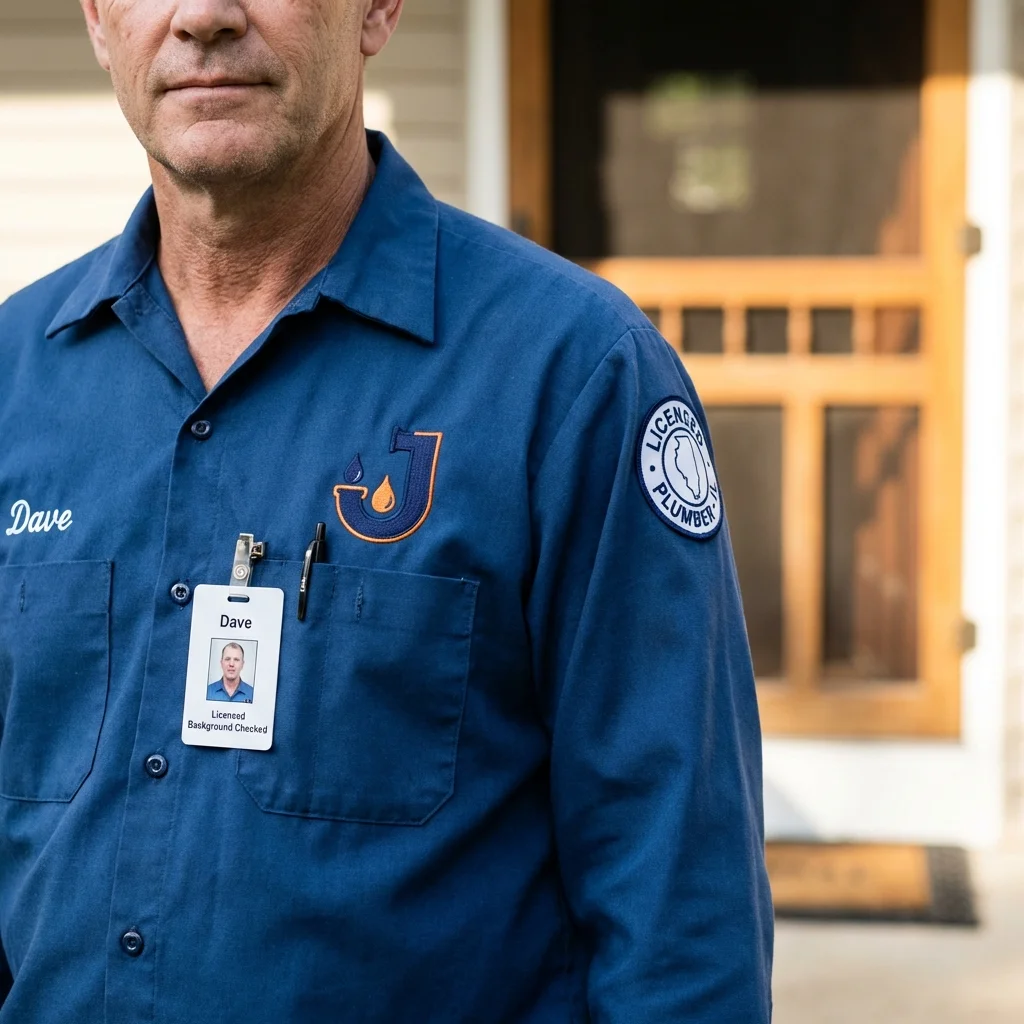 Licensed plumber showing ID badge in Central Point, OR