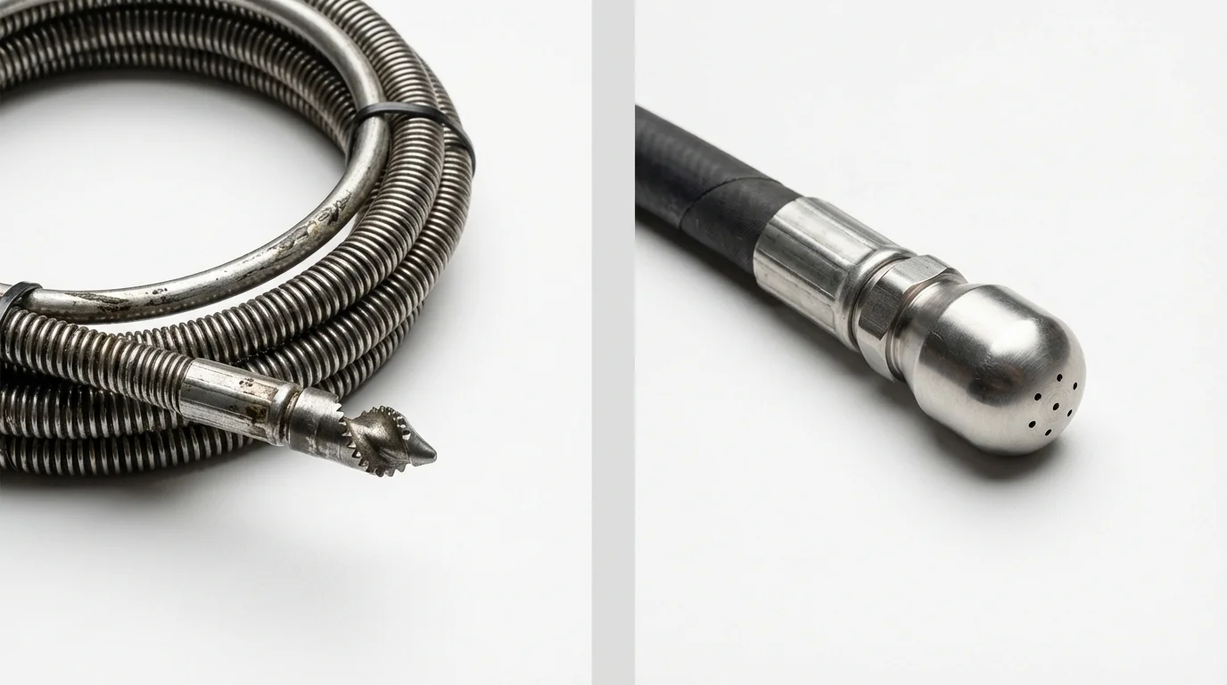 Drain snake cable and hydro jetting nozzle used for drain cleaning in Central Point, OR