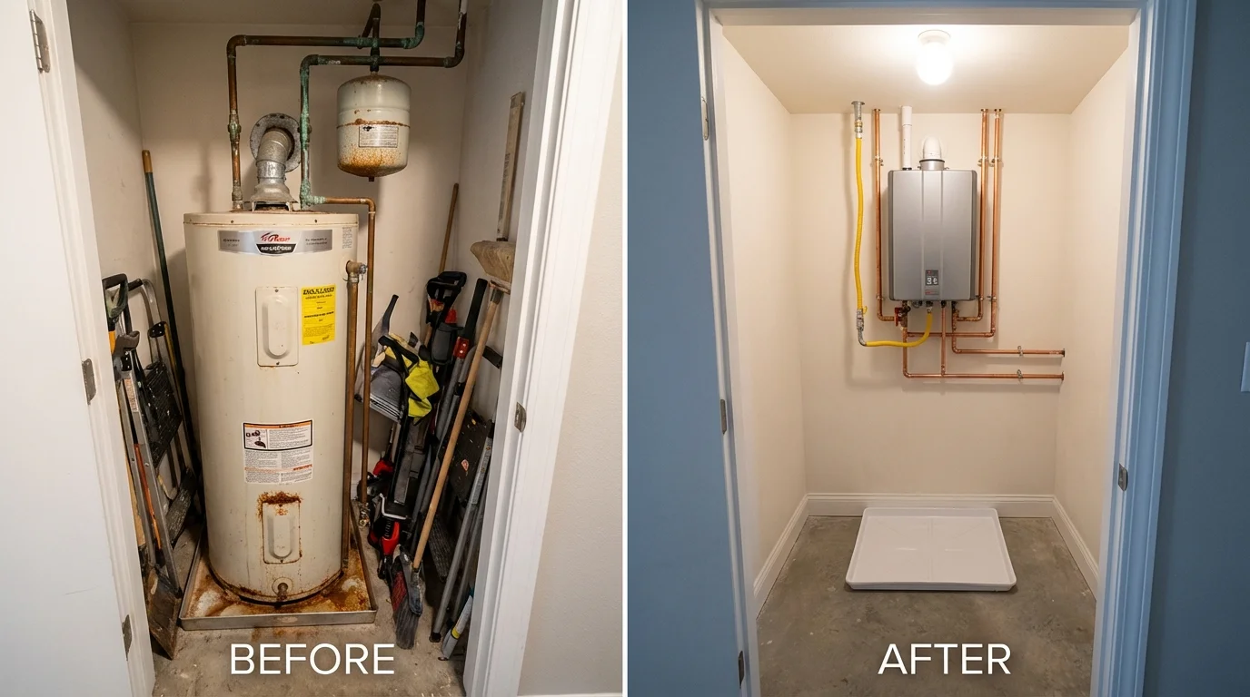 Tank water heater versus wall-mounted tankless unit comparison for Central Point, OR homeowners