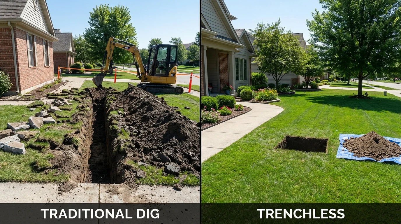 Trenchless sewer repair with minimal yard damage versus traditional excavation in Central Point, OR